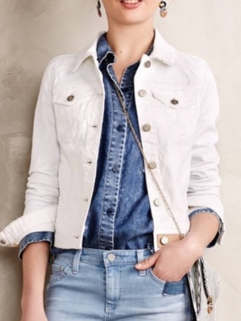 ReposhPilcro and the Letterpress White Jean Jacket with Blue Denim Shirt Layered